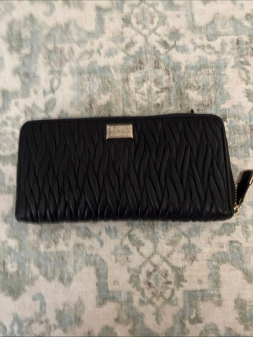 Coach Black Quilted Zip-Around Wallet with Gold Plaque